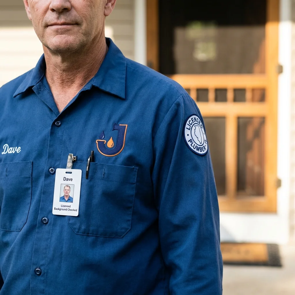 Licensed plumber showing ID badge in Burke, VA