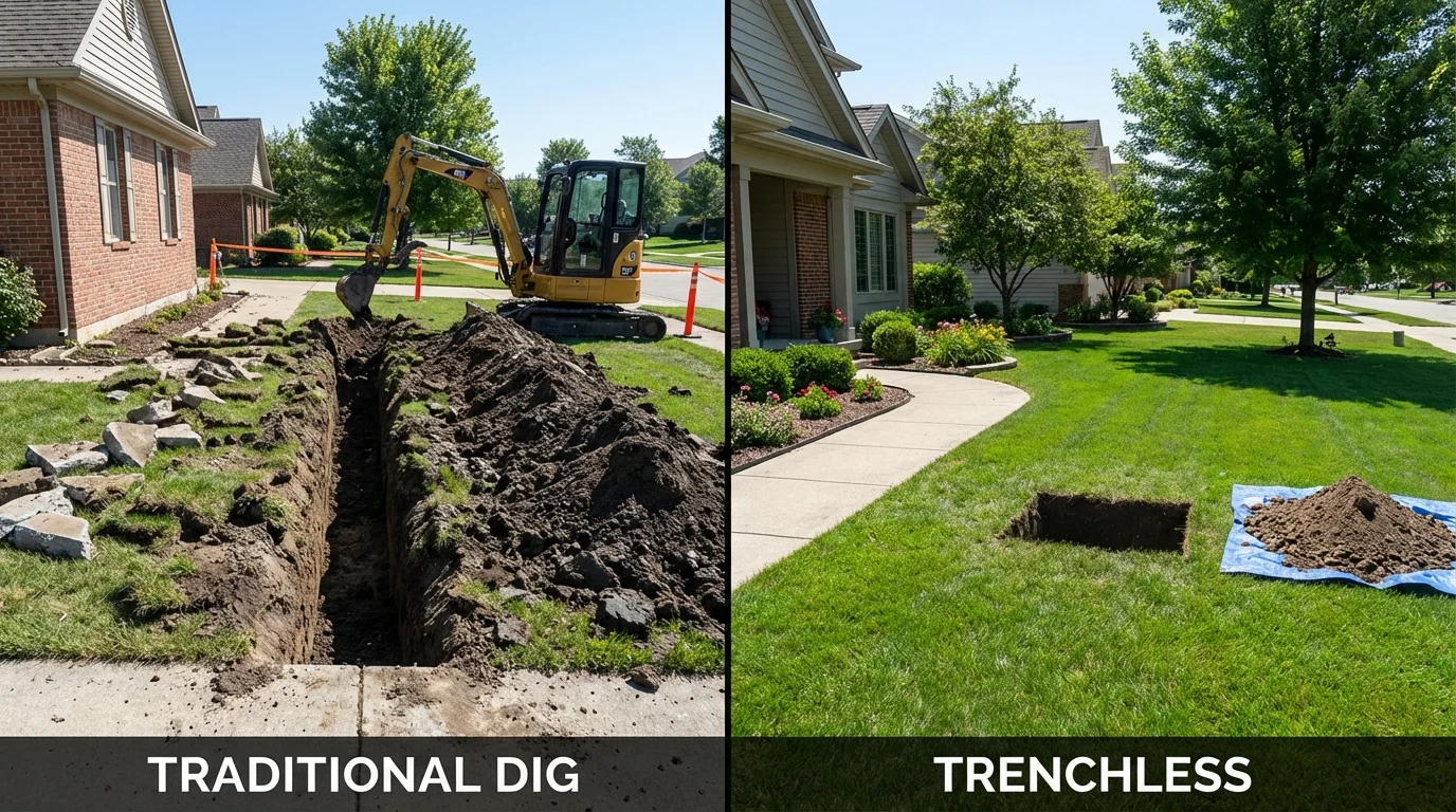 Trenchless sewer repair with minimal yard damage versus traditional excavation in Burke, VA